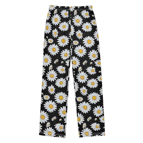 Daisy Flower Long Pajama Pants Elastic Waist PJ Bottoms with Pockets S A1103942