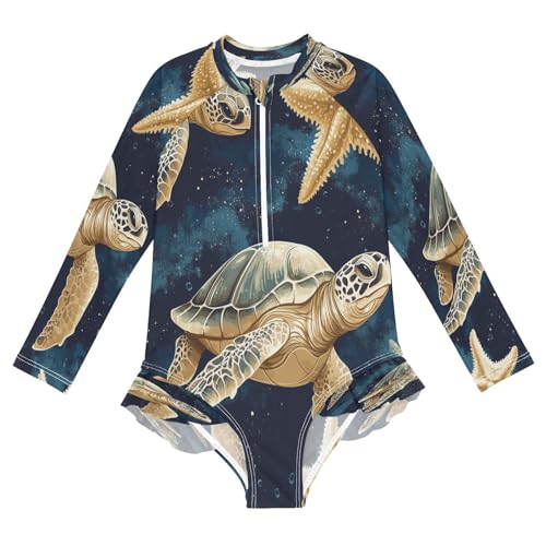 QUGRL Girls Rash Guard Bathing Suit Long Sleeve One Piece Swimsuits UPF 50+ Toddler Kids Zipper Swimwear 3-12 Years
