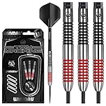 WINMAU Darts Ton Machine Professional Tungsten Darts Set with Prism Flights and Shafts (Stems) 22g | 23g | 24g | 26g | 27g Gram Steeltip Dart Set (Red, 24g)