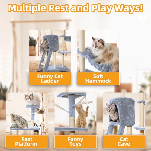 Torre para gato interior de 54.3 pulgadas con hamaca y condo miniatura 6