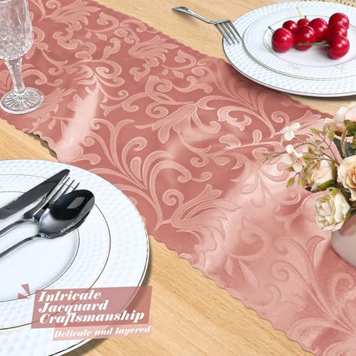 Milvowoc MILVOWOC240417-0299 4 Pack Rose Gold Satin Table Runner, 12 X 72 Inch Jacquard Damask Table Runner Rectangle Bright Silky Decorative Table Runner thumb #6