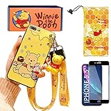 iPhone 7 Plus/8 Plus case with HD Screen Protector, Cute Winnie Cartoon 3D Character Silicone Cover Case for Apple iPhone 7 Plus/8 Plus 5.5' with 2 Lanyard, 1 Cell Phone Stand, 1 Phone Storage Bag