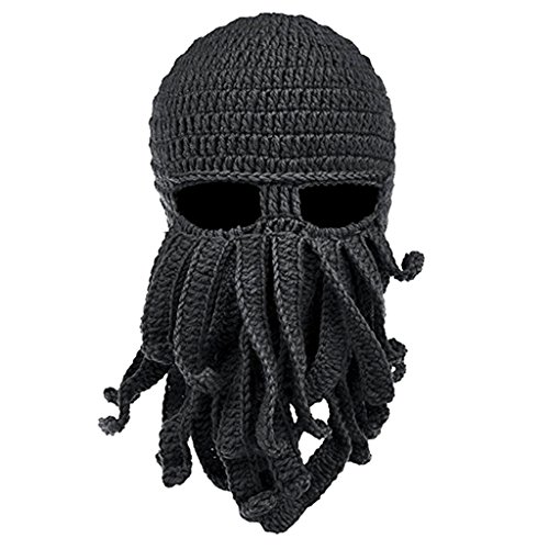 Homyl Inverno Quente Unisex Malha Engraçado Polvo Máscara Barba Bonés Crochet Gorros Chapéus - Cinza