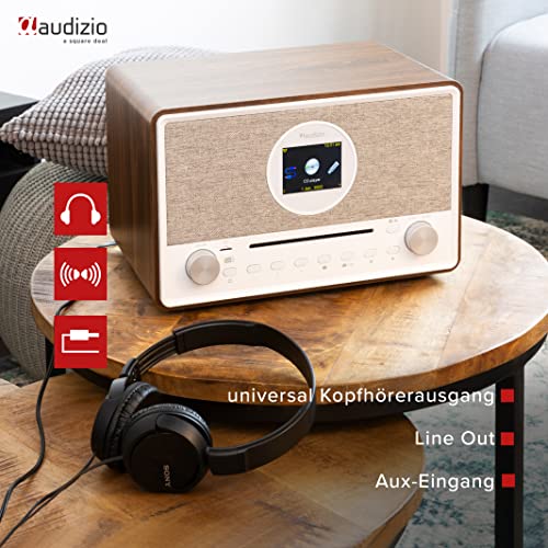 Audizio Lucca Stereo Dab Radio mit CD-Player, Internetradio WLAN, Bluetooth & Mp3-Player, Fernbedienung, kristallklarer Sound, stilvolles Retro Design im Holzgehäuse, Klares Display - Beige – Bild 8