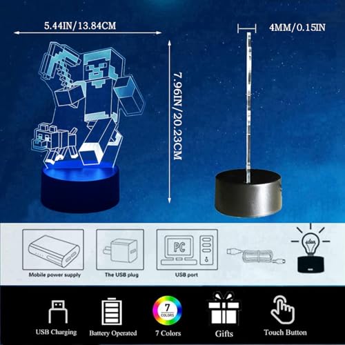 Lampe 3D LED Minec multicolore 7 couleurs BIRBANN
