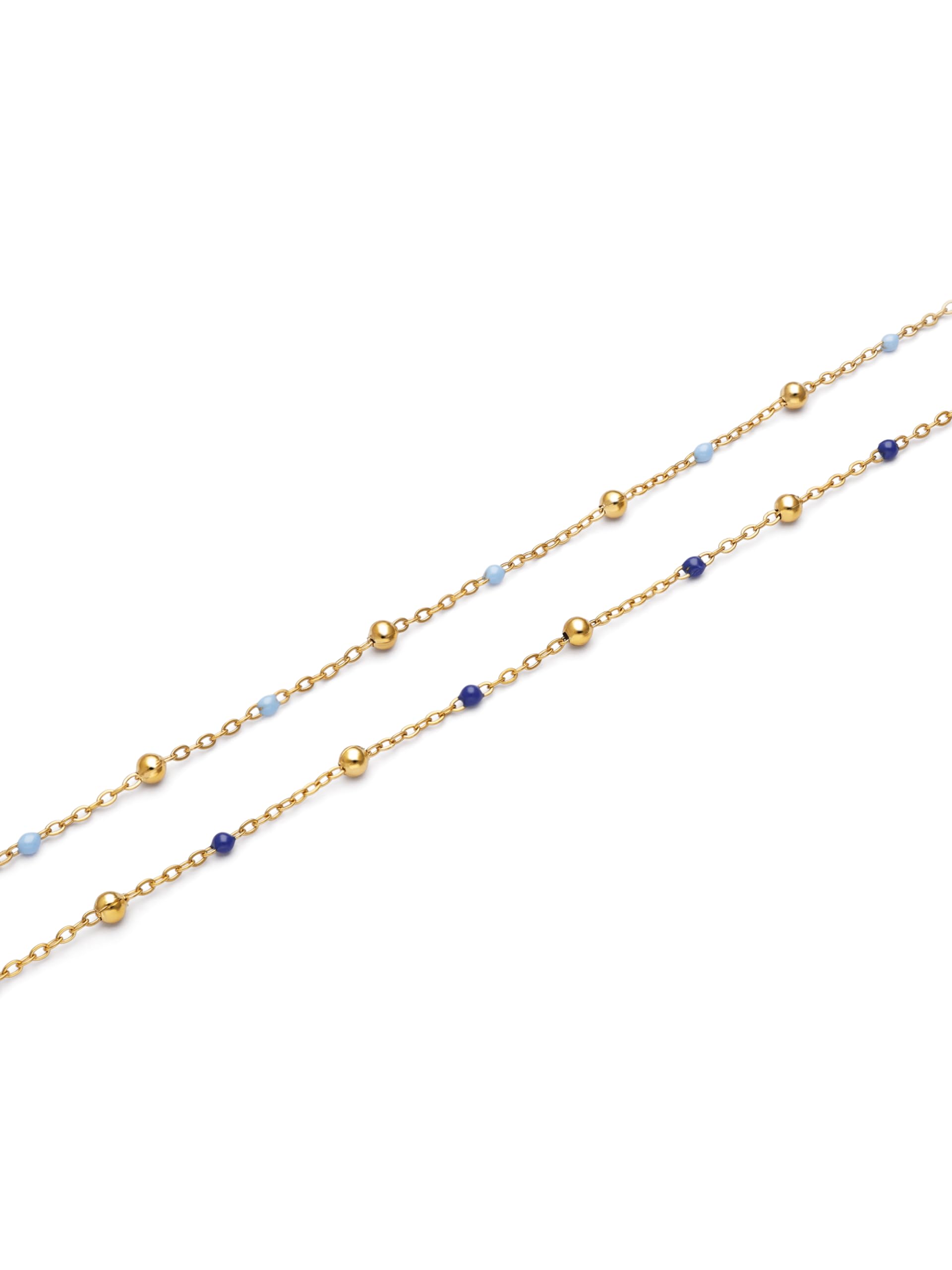 SINGULARU - Pack 2 Tobilleras Amistad Azul. Acero con Baño en Oro de 18 Kt y Enamel. Joyas Para Mujer.