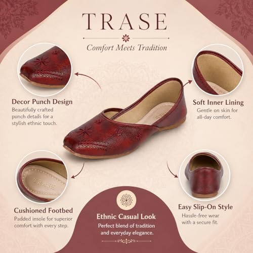 Image of TRASE Traditional Jutti for Women & Girls | Flat Sole, Soft Lining, Cushion Footbed | Comfortable Ethnic Footwear for Festive, Wedding & Casual Wear