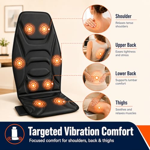 Image of Vibration Massage Seat Cushion with Heat, Back Massager for Chair with 8 Vibration Motors, Heated Massage Cushion for Office Chair, Recliner & Sofa, Full Back & Seat Comfort, Idea Gift for Dad