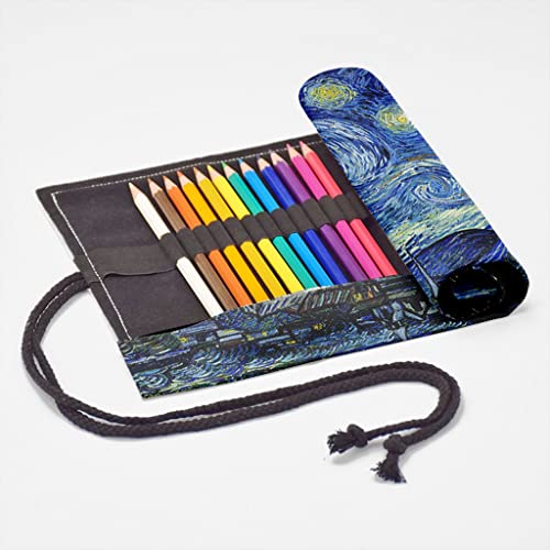 �ӂނ� Canvas Storage Bag Art Roll Pencil Case 12/24/36/48/72 Holes Pen Bag Student School Supplies(48 holes)