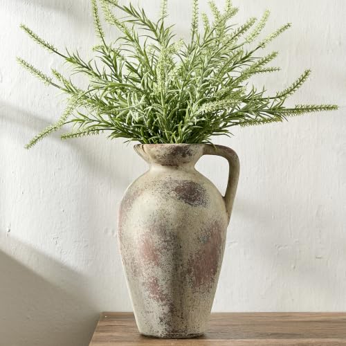 PORCER 9.3 Inch Antique Ceramic Vase, Terracotta Vase with Handle, Tuscan Decor Farmhouse Decorative Vase, Rustic Vase for Home Decor, Living Room, Entryway, Wedding - Distressed Design, Gray