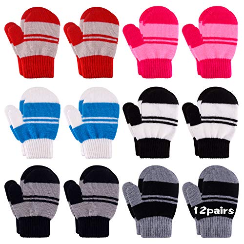 FEPITO 12 Pairs Toddler Magic Stretch Mittens Little Girls Soft Knit Mitten Baby Boys Winter Knitted Gloves