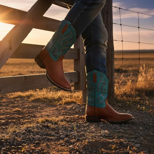 Image of SUREWAY Cowboy Boots For Men - Mens Square Toe Western Boot,Oil /Slip Resistant,Durable Fashionable Classic Pull on 10 Inch Boots Mid Calf Wellington Boots