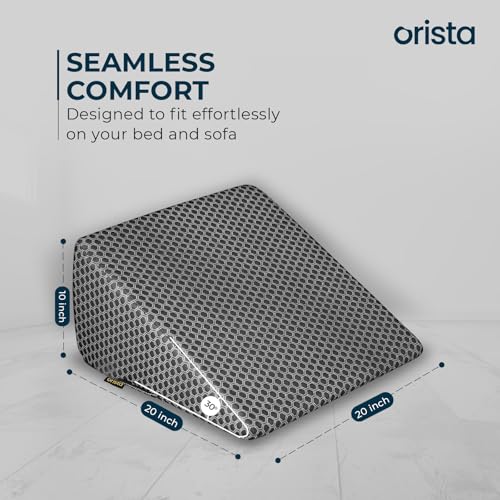 Image of Orista Wedge Pillow Made with Advance Gel Blended Memory Foam Complete Back Support, Acid Reflux, Anti Snoring, Leg Elevation, Improves Comfort and Posture | 20 x 20 x 10 Inch | Black Jacquard Cover