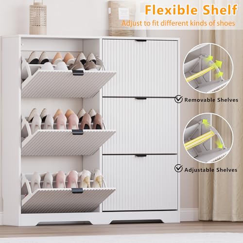 Image of BORNOON Large Shoe Cabinet for Entryway, Tall Narrow Shoe Storage Cabinet with 6 Flip Drawers and Adjustable Shelves, Shoe Rack Cabinet Organizer for Hallway, Foyer, Small Apartment