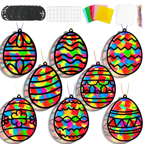Lonfliness 32 Sets Easter Suncatchers Craft Kit DIY Egg Window Stained Glass Effect Paper Basket Style Home School Classroom Decorations Spring Art Craft Creative Games Activity Project Kid Gift Favor