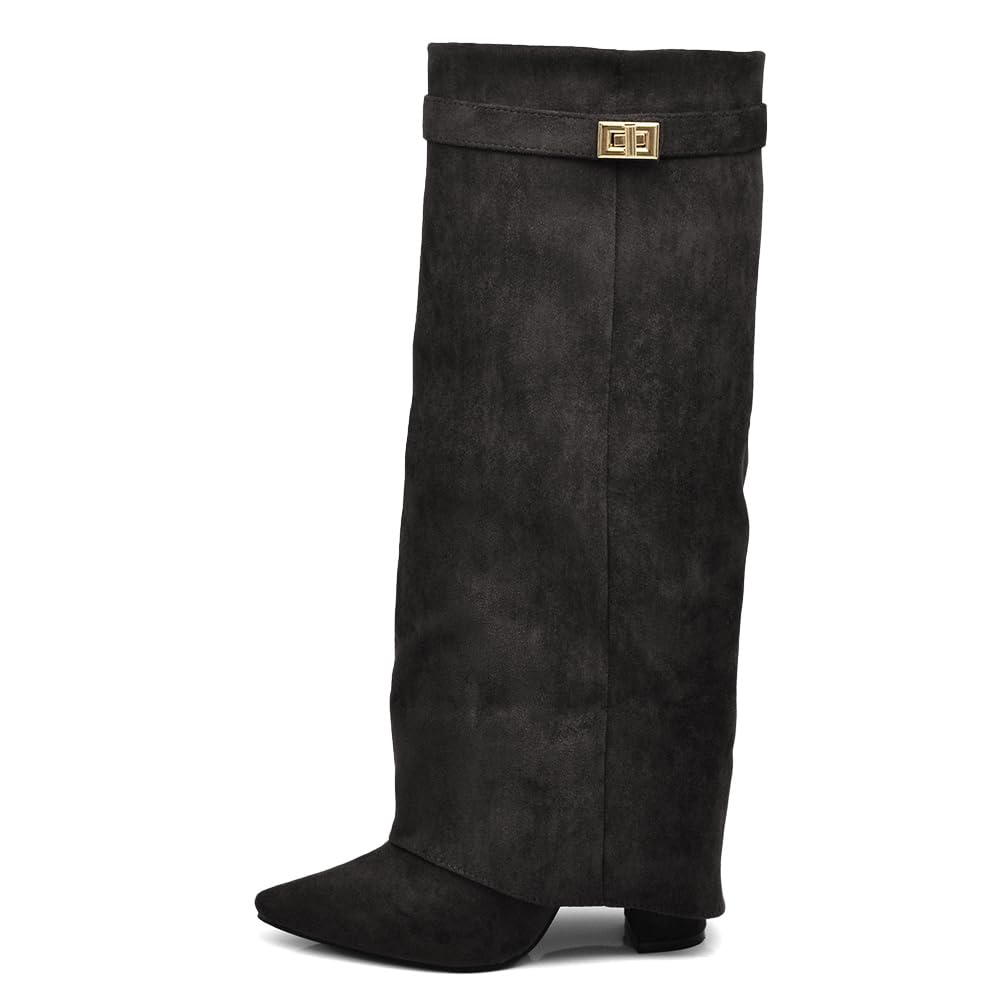 IF FASHION Stivali Alti al Ginocchio Punta a Punta Tacco Alto Gambale A Ghetta Stile Western Comodi e Chic 6885