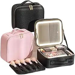 Kit Maleta Maquiagem completo Profissional Com Espelho e Luz Led e paleta de maquiagem(Cor aleatória)