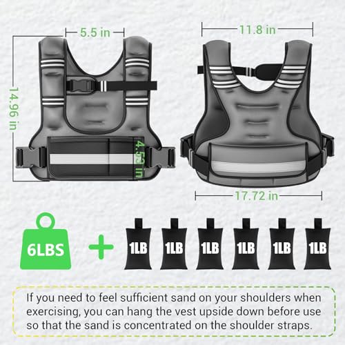 Adjustable Weighted Vest for Women, 6-12lb U-Shaped Weight Vest with 6 Iron Sand Bags & Adjustable Buckle Straps, Rucking Vest with Plus Pockets for Running, Walking and Strength Training (Gray)