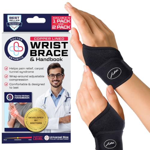 Doctor Developed Wrist Brace, Wrist Wraps for Carpal Tunnel Arthritis, Tendonitis, Hand Support, Ideal for Fitness, Weightlifting - Handbook Included (Wrist Brace - 2 Pack)