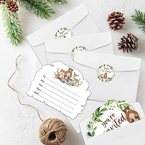 Rewidparty Woodland Animals Party Invitation Cards With Envelopes & Stickers（Set Of 15）Shaped Fill-In Invitations Party Supplies Favors For Birthday Baby Shower Party Celebration Cards For Kids Teens #TOP5