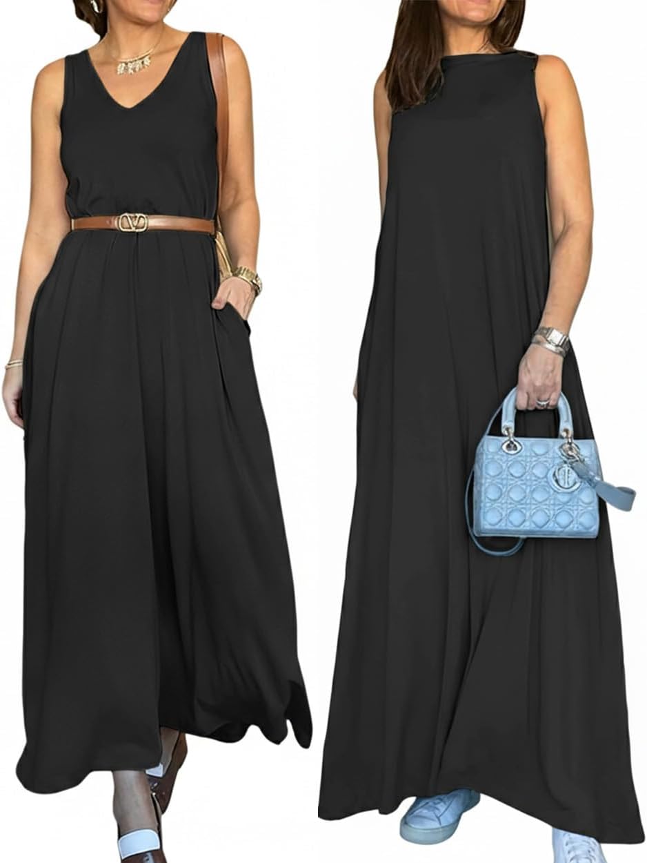 CHICME Women's V Neck Sleeveless Two Way Wear Maxi Dress 2026 Flowy Casual Summer Dresses Without Belt - Image 2
