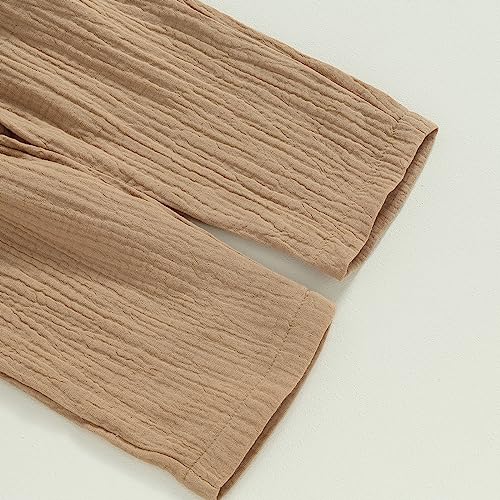 Image of VISGOGO Toddler Boy Linen Outfit Baby Boy Fall Winter Clothes Set Button-Down Shirt Tops Cotton Linen Pants 2PCS