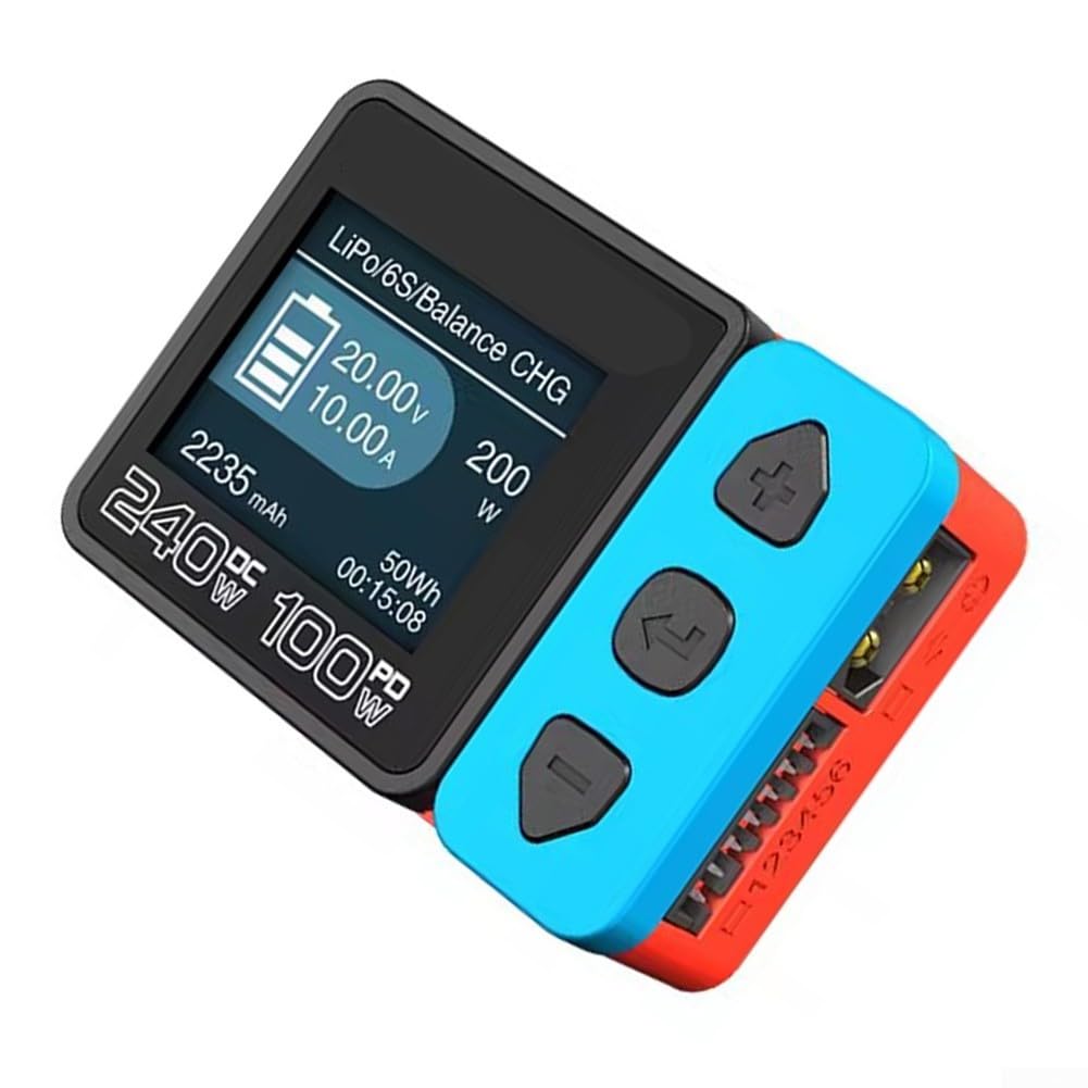 B6neo+ 240W DC Balancer per caricatore per xt60 B6neo+ 240W DC (Red Blue) | Uscita DC 240 W, per connettore XT60, design compatto, tempo di ricarica veloce, alloggiamento robusto