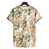 T-Shirt Herren Atmungsaktiv Regular Fit Rundhals Kurzarm Herren Shirt Sommer Persönlichkeit Trend Druck Herren Freizeitshirt Vintage Mode Herren Kragenloses Shirt T009 3XL