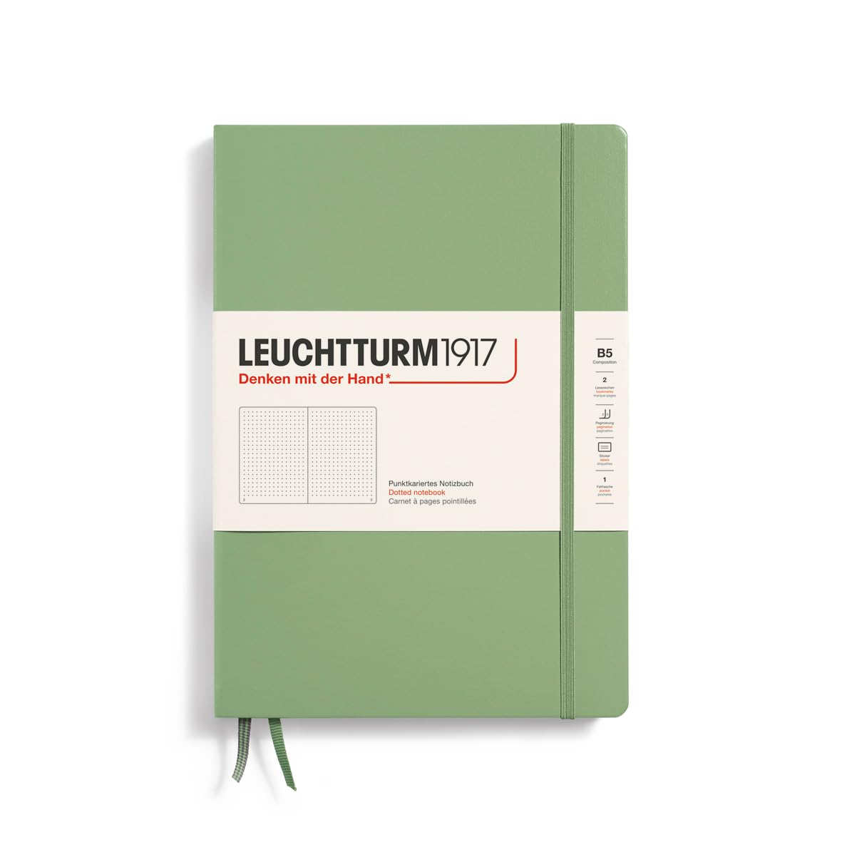 LEUCHTTURM1917 366172 Notebook Composition (B5), Hardcover, 219 Numbered Pages, Sage, Dotted