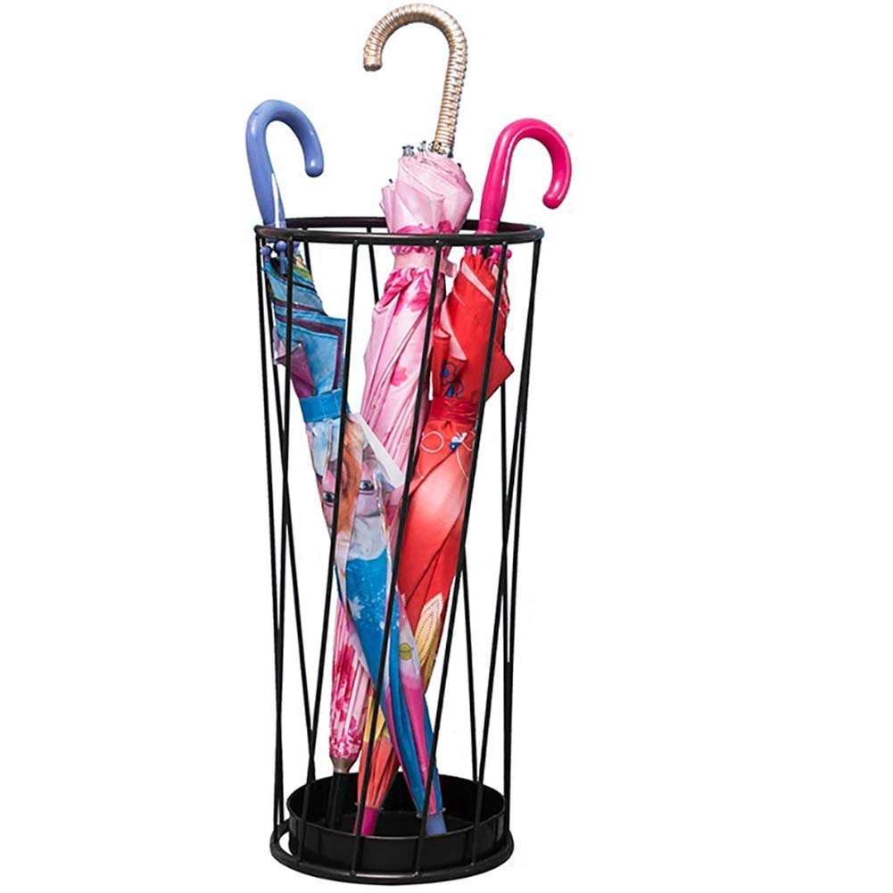 Porte-parapluie avec attrape-eau en métal noir de couloir