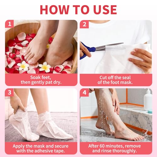 Foot Peeling Mask 5 Pairs - Foot Mask for Dry Cracked Feet, Feet Peeling Masks that Remove Dead Skin for Soft Heels (Peach) - Image 5