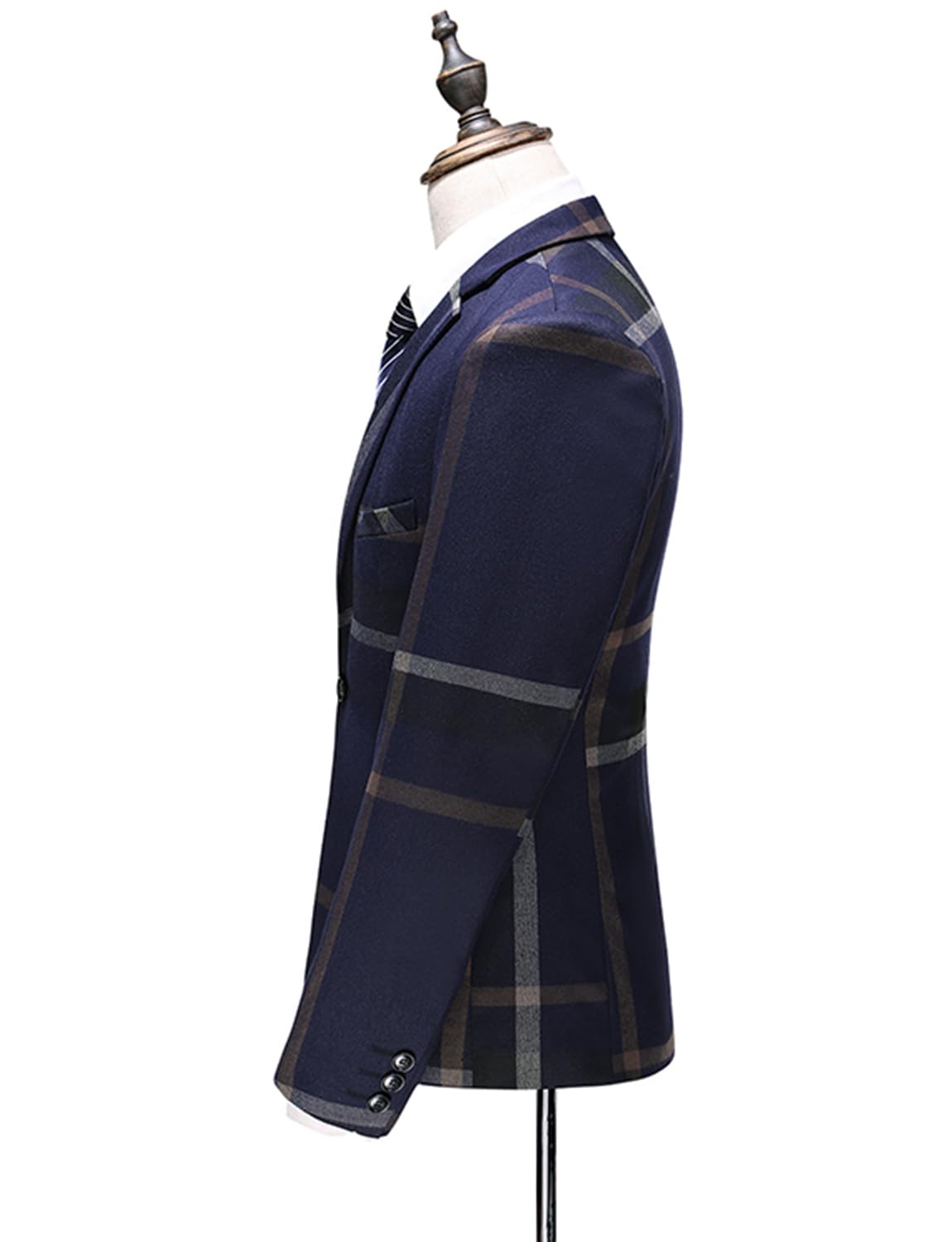 Uomo Plaid Tuta 3 Pezzi Tuxedo Un Bottone Prom Wedding Party Giacca Gilet Pantaloni Set