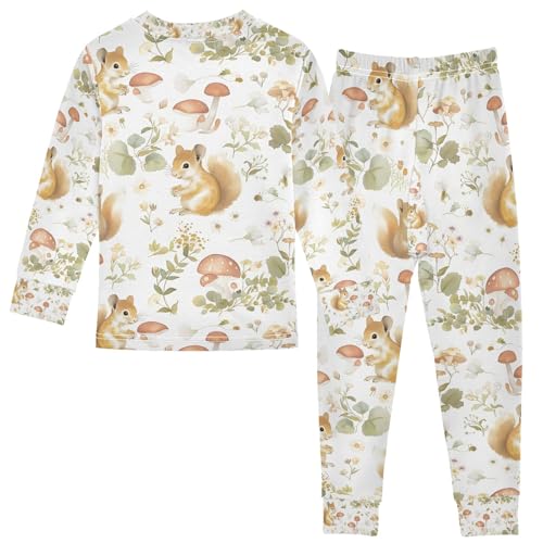 senya Lovely Squirrel Wild Flowers Pajamas Set Long Sleeve Soft Cotton Sleepwear 2 Piece2