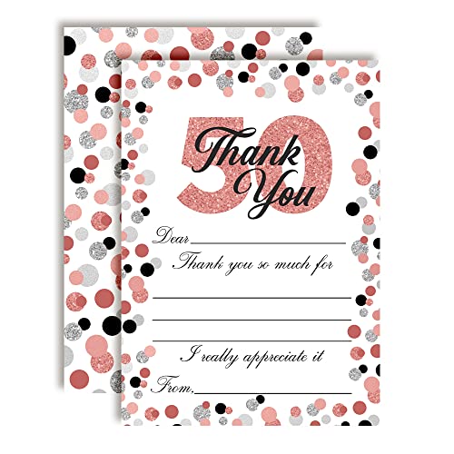 Cartes remerciement 50 ans or rose confettis pois papeterie 10x14