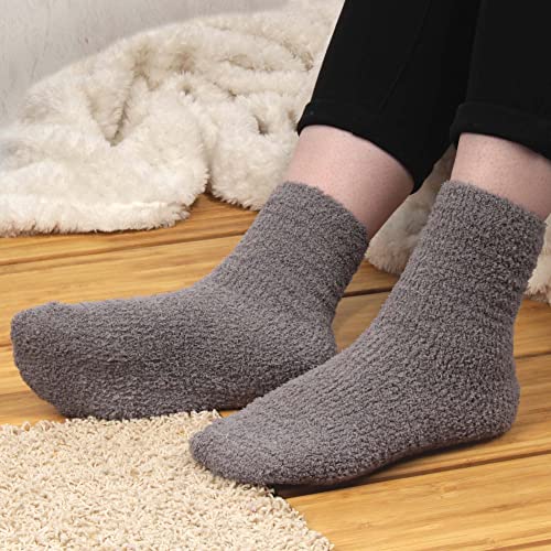 Image of BambooMN Women's Girl Fuzzy Warm Fluffy Tie-Dye Colorful Fun Crew Socks - 4 Pairs