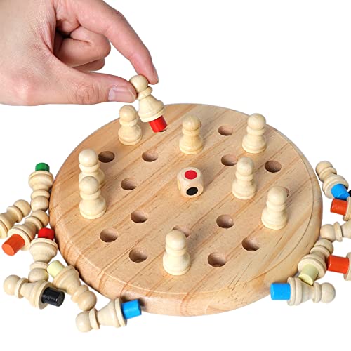 Image of Gothink Wooden Memory Chess Matching Game, 7.5 Inch Wooden Memory Match Stick Chess Board Game, Educational Games for Kids, Montessori Preschool Toy for Toddler Birthday Gift