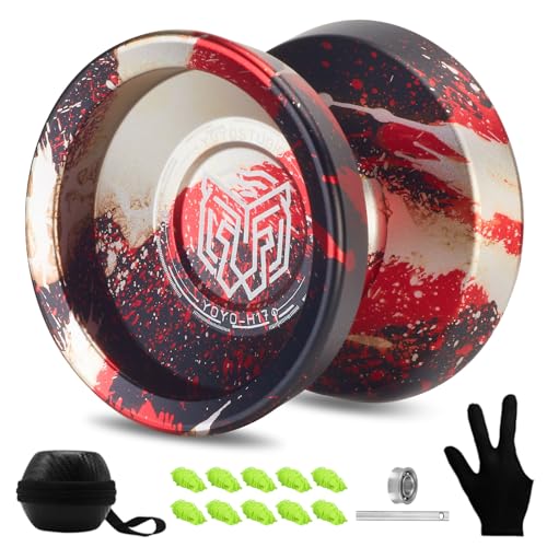 YOYOSTUDIO H17 Responsive Yoyo Professional, Beginner Yoyo for Kids, Metal Yoyos for Adults, Dual Purpose Yo-Yo with Unresponsive Yoyos Bearing Kit, 10 Strings, Case & Glove (Black Red Silver)