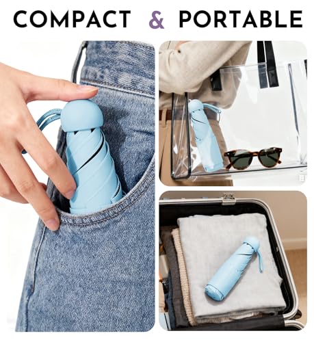 Image of LILAC Mini Travel Umbrella for Rain - 43 inch Large Coverage Small Compact Umbrella, Reinforced Strong Frame, Lightweight Portable Parasol with UPF 100+ UV Protection, Gifts for Adults, Seniors & Students