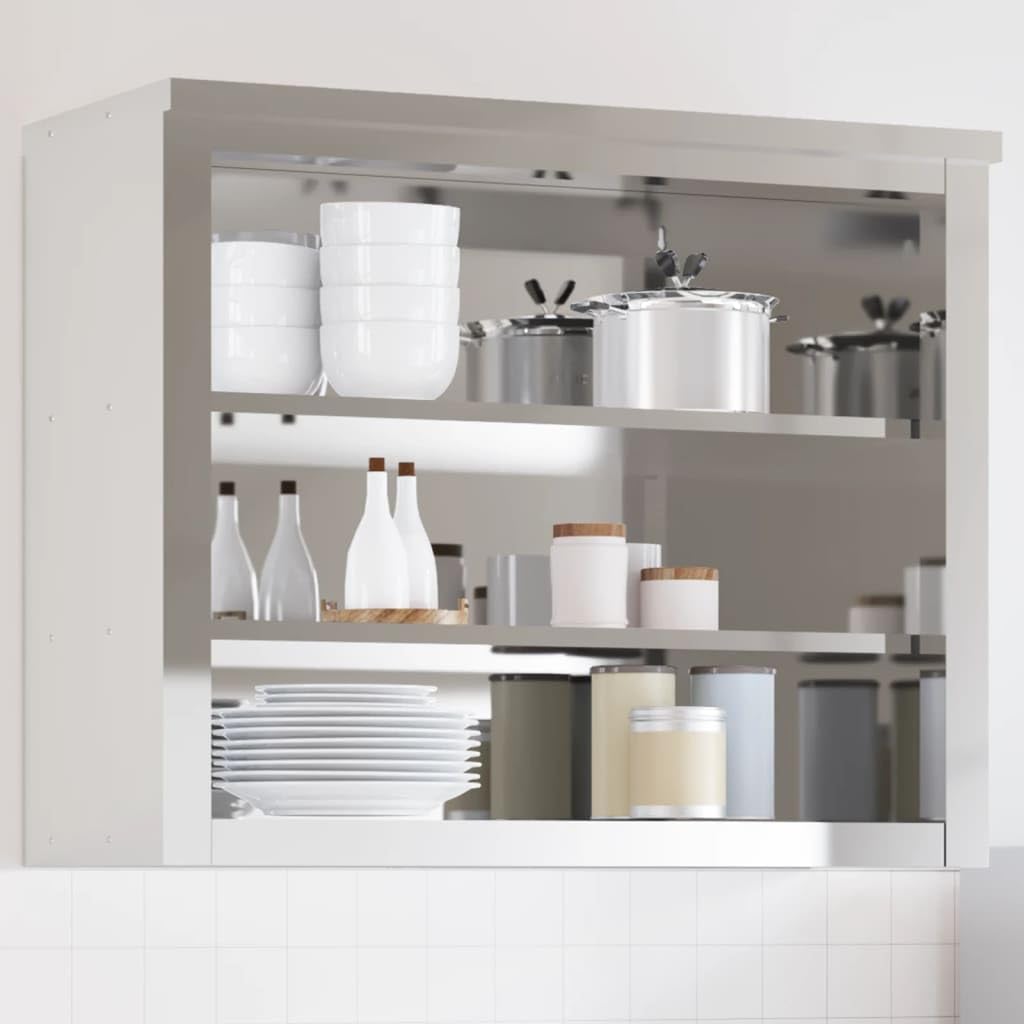 vidaXL Armario de Pared de Cocina con Estantes, Armario Auxiliar de Almacenaje, Armario Colgante, Mueble para Cocina, Acero Inoxidable