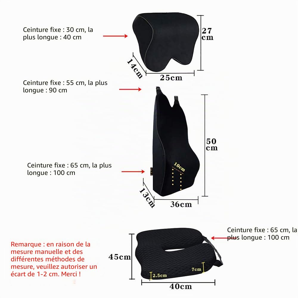 Coussin orthopédique avec soutien lombaire et appuie-tête, coussin de chaise ergonomique en mousse à mémoire de forme, sciatique, hémorroïdes et soulagement de la douleur pour siège auto