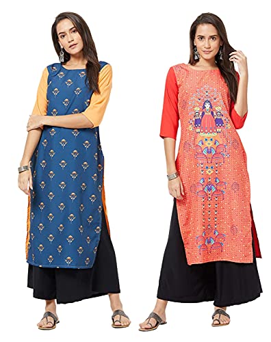 Image of LookMark Womens Printed Crepe A-Line Kurti (Pack of 2 Kurti)