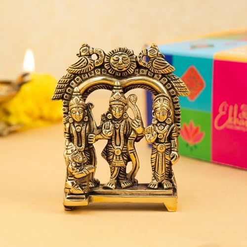 Image of Ekhasa 100% Pure Brass Ram Darbar Idol with Gift Box | Ram Sita Laxman Hanuman Murti Shree Ram Parivar Statue for Home Pooja Mandir | Religious Housewarming Grah Pravesh Wedding Gift