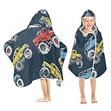 PIMILAGU Colorful Monster Trucks Style Hooded Beach Towel for Kids, Kids Bath Hooded Towels for Boys Girls, Super Soft Absorbent Bathrobe with Hood for Swin Pool 50"x23.5"