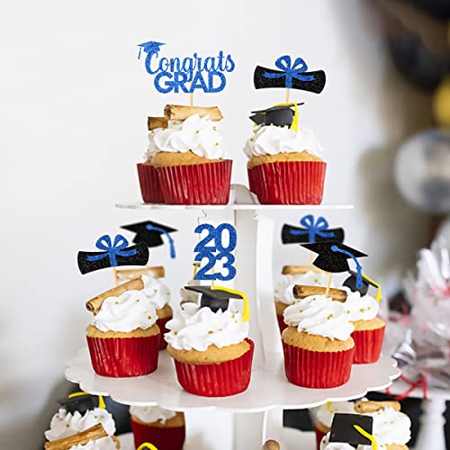 Donoter 48 Pieces Graduation Cupcake Toppers Blue Glitter Class Of 2023 Diploma Congrats Grad Cupcake Picks For Graduation Party Cake Decorations #TOP3