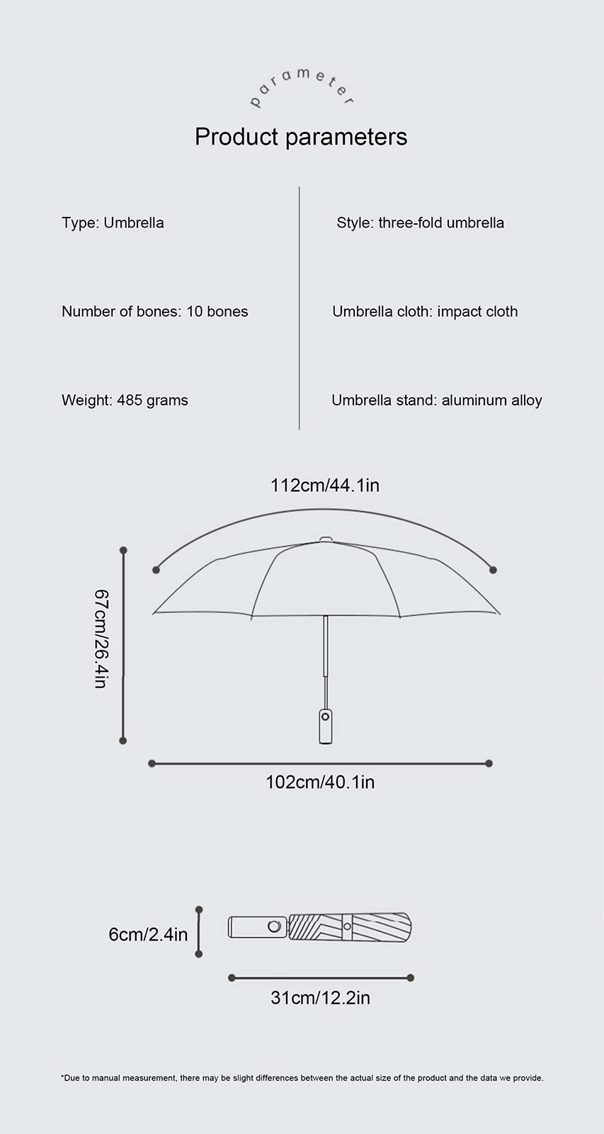 Wiatroszczelny parasol podróżny, 10 żeberek Parasol podróżny do samochodu Automatycznie otwierany i zamykany składany - parasol męski i damski