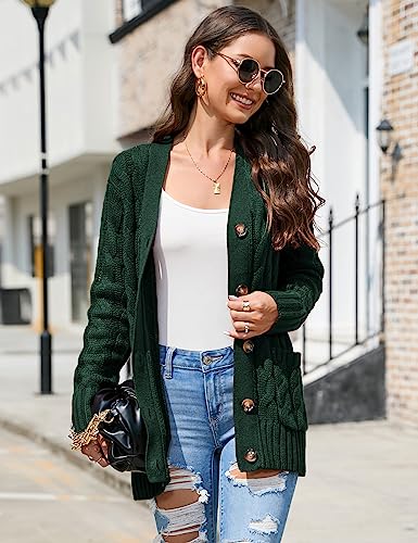 Image of MISSKY Women's Open Front Cardigan Sweater with Pockets Long Sleeve Cable Knit Button Loose Cardigan Sweater Outwear
