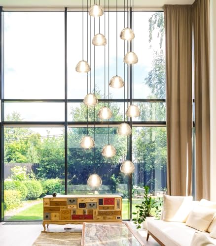 Image of Modern Crystal Chandelier for Staircase 118 inch Long Black LED Lighting for Foyer Adjustable Ceiling Lighting Fixture for Living Room Hallway Entryway Staircase