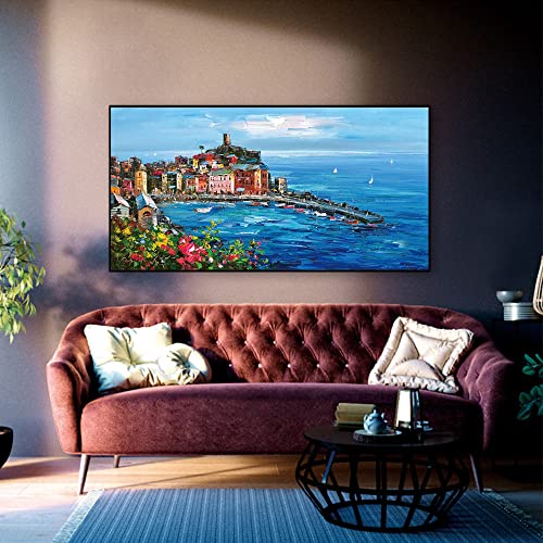 Peinture sur toile murale paysage marin : grand tableau moderne 3D fait main pour salon
