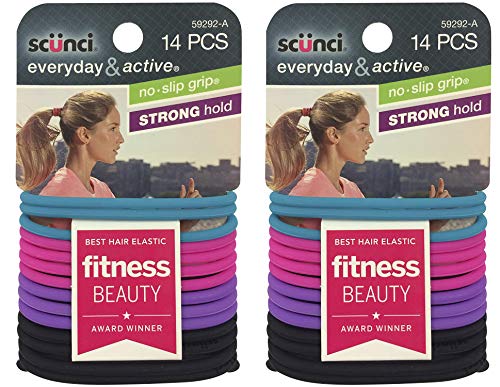 Scunci No-Slip Grip Evolution Jelly Ponytailers, Strong Hold, Assorted Colors, 14-Pcs per Pack (2-Pack)