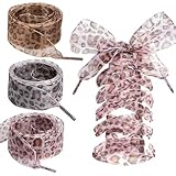 TitTees 3 Pcs Fashion Leopard Shoe Laces for Womens Sneakers, 4CM Wide Ribbon Shoelaces - White, Pink, and Brown Cheetah Pattern Laces for Women Girls, Perfect for Casual Shoes, Boots, and Sneakers